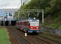 Privatbahnen in Polen: WKD S-Bahn mit EN 94-34b in WARSZAWA OCHOTA am 14. August 2014.  
Foto: Walter Ruetsch