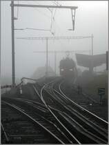 Wie so oft liegt Heiden wieder einmal an der Nebelgrenze. Wegen des Depotneubaus f�hren die zwei Zahnstangenweichen momentan ins Niergendwo. Dem BDeh 3/6 bleibt einzig das Gleis 1. (15.01.2007)