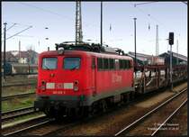 Am tr�ben Morgen des 17.01.07 wartet 140 018 mit ihrem Autotransportzug auf ihre Weiterfahrt in Richtung Cottbus im Bf Frankfurt(Oder).
