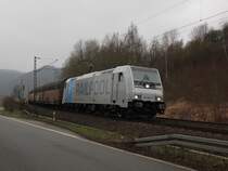 185 691-3 mit ARS-Autotransportzug in Fahrtrichtung Norden. Aufgenommen bei Kleinvach am 15.01.2014.