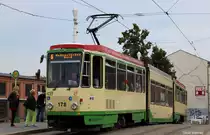Tatra KTNF6 mit der Nummer 178 der VBBr am 25.08.2014 auf der Jahrtausendbrücke in Brandenburg an der Havel.