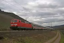 DB Fernverkehr 181 218 mit IC 134 Norddeich Mole - Luxemburg (bei Pommern/Mosel, 23.02.14).