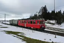 Bef 4/4 641 (ex. RhB ABe 4/4 641) als G�terzug bei les Bois, 07.01.2015.