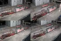 Jürgen Brockauf mit  Kohlengrube Carl-Alexander , Entladung zweier Schüttgutwagen (im Uhrzeigersinn): 
Die BR 81 bringt den ersten Wagen über die Entlade-Grube, wo dieser entleert wird. Anschließend wird der zweite Wagen dort positioniert und entleert.

Internationale Modellbahnausstellung der IGM Kaarst, 23.02.2013 