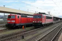 DB: Die auf dem Badischen Bahnhof Basel seltene Begegnung zwischen der DB BR 155 099-5 ex DDR und der DB BR 181 25-5 konnte am 8. Januar 2015 im Bilde festgehalten werden.
Foto: Walter Ruetsch