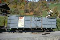 RhB - Fb 8511 am 24.10.1998 in Kblis - Hochbordwagen mit Stahlaufbau 2-achsig mit 1 offenen Plattform - Baujahr 1913 - bernahme 12.03.1980 - Rast/RhB - Gewicht 7,57 - Zuladung 15,00t - LP 8,89m - zulssige Geschwindigkeit 60/B - 2=04.08.1997 - Lebenslauf: Ug ex L 6651 - 1969 E 6651 - 12.03.1980 Fb 8511 - 2003 E 8511 - 09/2005 Abbruch - Hinweis: gescanntes Dia
