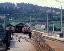 Innsbruck Stubaitalbahn: Das Depot am Stubaitalbahnhof am 14. juli 1978.