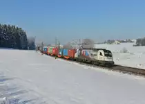 1216 955 mit einem Containerzug am 04.02.2015 bei Sinngrün.