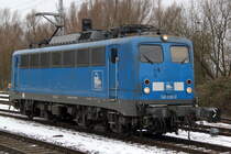 140 038-0(ex 140 851-7)der Firma Eisenbahnbau- und Betriebsgesellschaft Pressnitztalbahn mbH stand am 07.02.2015 im Bahnhof Rostock-Bramow. 