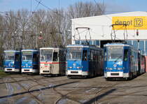 Die letzten Rostocker Tatra T6-Vertreter am 08.02.2015 in Rostock-Marienehe
(Tatra-Fototag)