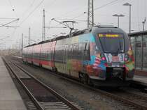 Den ganzen 22.Februar 2015 hatte man die Möglichkeit den einzigen Bunten Rostocker Talent 2 zwischen Stralsund und Bergen/Rügen zu fotografieren.Hier stand der 442 854 kurz vor der Abfahrt 8:26Uhr in Bergen/Rügen.