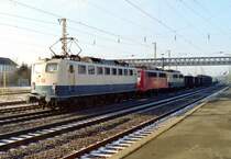 150 108 mit G�terzug Richtung Maschen am 30.01.1996 in Buchholz (Nordheide)