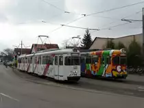 RNV Wagen 202 und 204 (IGN) am 22.02.15 in Eppelheim Endhaltestelle 