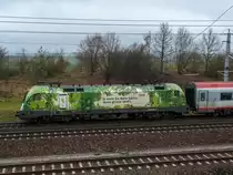 OBB Designer Lokomotive aufgenommen nach der Abfahrt aus dem Bahnhof St. Pölten Richtung Salzburg