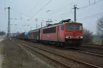 Diese schöne 155 033-4 zieht einen Güterzug in Richtung Genshagen. Aufgenommen am 12.02.2015 bei der Durchfahrt Bahnhof Saarmund.
