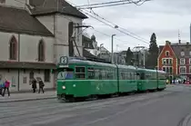 Doppeltraktion mit dem Be 4/6 650 und 646 auf der Linie 2, während den Umleitungen wegen der Basler Fasnacht, kurz nach der Haltestelle Wettsteinplatz. Die Aufnahme stammt vom 24.02.2015.