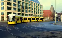 Berlin BVG SL M5 (Bombardier-GT8-11ZRL 9004) Spandauer Strasse / Karl-Liebknecht-Strasse am 28. Februar 2015.
