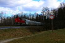 Fahrverbot für DH 1500.6,.... Nein Sie rollt gemächlich bergab mit Ihrem leeren Perlkieszug am Nachmittag des 6.03.2015 bei Deutschlandsberg