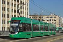Be 6/8 Flexity 5001 auf einer Messfahrt bei der Dreirosenbrücke. Die Aufnahme stammt vom 06.03.2015.