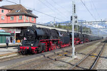 Am 7. März 2015 fand die Rückfahrt über den Gotthard einer mehrtägigen Reise ins Tessin statt. Zugloks waren die 01 202 aus Lyss und die 01 1066 aus Ulm. Für die Rückfahrt war ab Erstfeld zusätzlich die 50 3673 der Associazione Verbano Express aus Luino vorgespannt. Hier bei einem kurzen Zwischenhalt in Arth-Goldau.