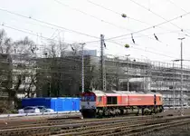 Die Class 66 DE6311  Hanna   von Crossrail  rangiert in Aachen-West.
 Aufgenommen vom Bahnsteig in Aachen-West bei schönem Frühlingswetter am 7.3.2015.