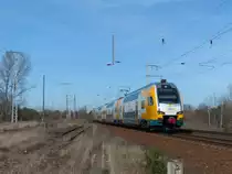 Der ODEG-KISS 445 109 startete heute wegen Bauarbeiten in Berlin Lichtenberg. Wenige Minuten später durchquert er den ehemaligen Rangierbahnhof in der Wuhlheide. 8.3.2015
