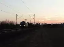 193 211 fuhr am 09.03.15 im Sonnenuntergang durch Neu-Ulm.
