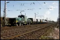 E 101 der Zeche Ibbenbüren fährt mit einem Leerpark am 12.03.2015 um 12.00 Uhr im Bahnhof Ibbenbüren - Esch aus.