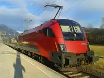 1116 237-9 am Zugschluss des railjet 632 (Lienz - Wien Hbf) am 12.3.2015 beim Halt in Greifenburg-Weißensee.