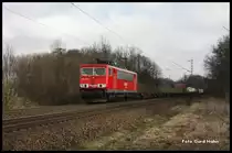 In frisch lackiertem Outfit war 155075 am 13.03.2015 um 11.01 Uhr am Ortsrand von Hasbergen auf der Rollbahn in Richtung Münster unterwegs.