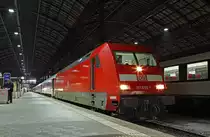 101 089 waits to depart Basel whilst working City Night Line 478, 2042 Zurich-Hamburg, 18 Feb 2015