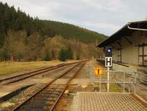 Ausfahrtsgleise in Richtung Rottenbach, am 16.03.2015 in Katzhütte.