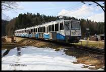 ET 15 und ET 16 sind hier am 24.03.2015 kurz vor ihrem Ziel dem Talbahnhof Grainau.