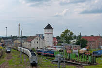 Ehemaliges BW Nordhausen, jetzt ITB / FWN Nordhausen mit dem abgestellten Raildox 232 103 an der Drehscheibe. 02.08.2014