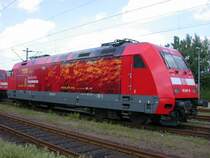 LOk 101 047 mit Werbung f�r die Feuerwehr in Hmb-Eidelstedt, Juni 2003.