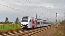 . Als DB Regio S�WEX und CFL KISS noch solo unterwegs waren - Ein 5-teiliger FLIRT 3 (S�WEX) der DB Regio f�hrt am 20.12.2014 am Kraftwerk in Ensdorf vorbei auf seiner Reise von Koblenz Hbf nach Mannheim Hbf. (Hans)