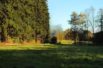 99 6001 mit IG HSB-Sonder-PmG am 19.10.2014 bei einer Scheinanfahrt am Kilometer 6,3, zwischen Sternhaus Haferfeld und Sternhaus Ramberg (Bild 2).