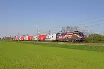 Im richtigen Licht ein echt Tolles Design! 1116.180  ESC-Building-Bridges  fährt mit R-2343 bei Felixdorf nach Wr.Neustadt am 23.4.15