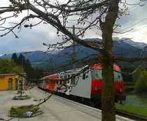 Frühlingsbeginn an der Haltestelle Berg im Drautal. Die ersten Knospen am Baum blühen gerade auf. Im Hintergrund zu sehen ist R 4863 (Lienz - Spittal-Millstättersee). (23.4.2015)