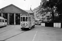 København / Kopenhagen Københavns Sporveje SL 3 (Grossraumtriebwagen 588 als E-Wagen) Betriebshof Svanemøllen im Juli 1967.