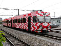 FW - Triebwagen Be 4/4 17 und Be 4/4 16 abgestellt im Bahnhofsareal in Will am 25.04.2015