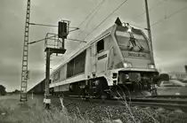 Locon 401 bei der Ausfahrt aus dem Bf Stralsund/Langendorf am 02.06.2015 Richtung Rostock