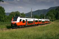 Probefahrt mit der neuen ÖBB City-Jet Garnitur 4746 002, aufgenommen am 09.06.2015 auf der Ossiacherseestrecke bei Mautbrücken. 