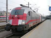 1116 264-1 Rotes Kreuz Werbetaurus bespannt den EC 68 nach M�nchen, hier in Wien-West, 17.2.2007