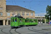 Be 2/2 126 zusammen mit dem B2 331 auf einer Extrafahrt beim Badischen Bahnhof. Die Aufnahme stammt vom 27.06.2015.