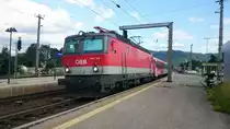 Hier zu sehen ein 1144 der ÖBB mit City Shuttle Wendezug Waggons. Aufgenommen am 9.7.2015 in Gratkorn-Gratwein, Steiermark, Österreich.