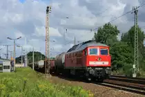 232 609 zieht einen Güterzug durch Leipzig-Thekla Richtung Leipzig-Schönefeld am Sonntag, 26. Juli 2015.