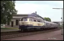 216180 fährt am 19.5.1991 um 18.00 Uhr mit dem Eilzug nach Braunschweig in Vienenburg aus.