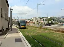 Nice / Nizza Lignes d'Azur SL T1 (Alstom-Citadis 402 19) Pont René Coty am 23. Juli 2015.
