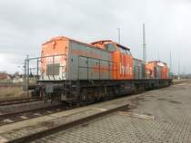 Am 03.04.2015 standen 203 616 und 203 150 der hvle in Wittenberg am Ladegleis.
